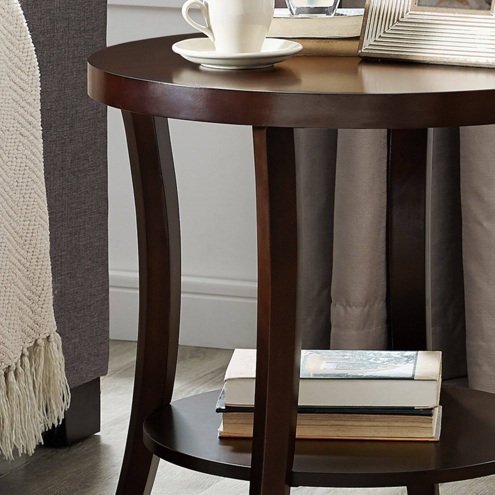 Roundhill Furniture Perth 3Pc Oval Coffee Table and End Table Set in Espresso