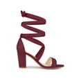 thumbnail image 3 of BLISSFUL STEP Crisscross Lace Up Mid Block Heels Sandals for Women Burgundy 7, 3 of 7