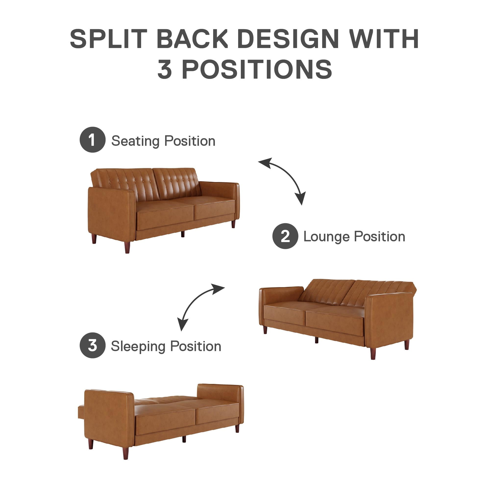DHP Pin Tufted Transitional Futon, Camel Faux Leather