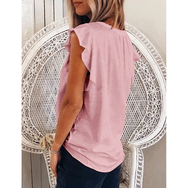 Blusa casual para mujer,Blusa de verano para mujer Camisa con cuello en V para mujer Blusa con manga casquillo Estándares líderes en la industria