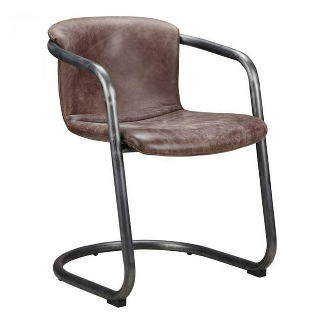 Moe's Freeman Leather Dining Arm Chair Light Brown (Set of 2)