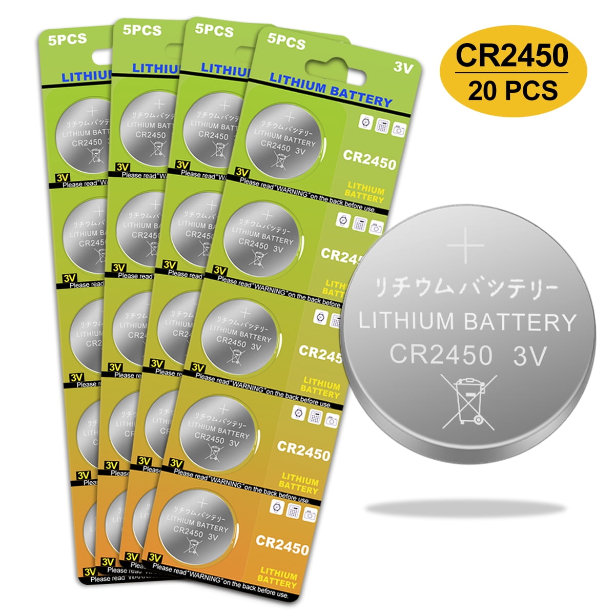 PGSONIC CR2450 Button Battery 3V Lithium 5 Pack