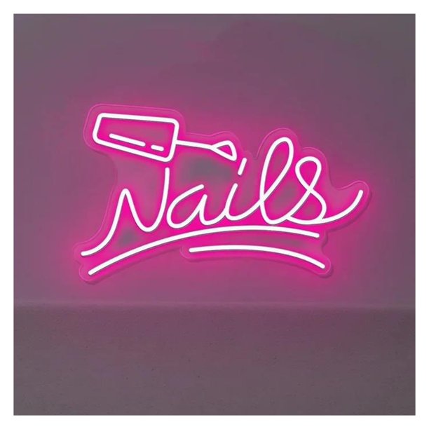 Letrero De Neón Nails Con Luz LED Regulable Para Decoración De Paredes De Salones De Uñas, Centros De Belleza Y Tatuajes 35cmx23cm