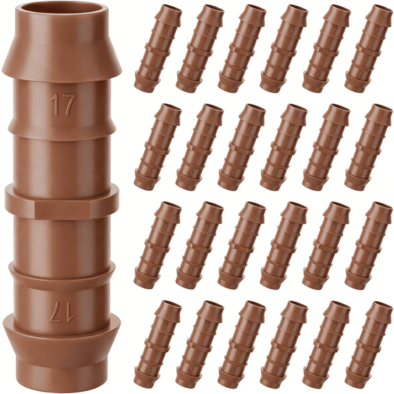 ACDANC 25 Piece Drip Irrigation Barbed Coupling Fittings, 1/2 Inch Irrigation Tubing Barbed Coupling (17mm, 0.600" ID) Fits 5/8", 1/2", 0.700" Drip Tubing for Sprinkler, Patio, Lawn, Garden Watering