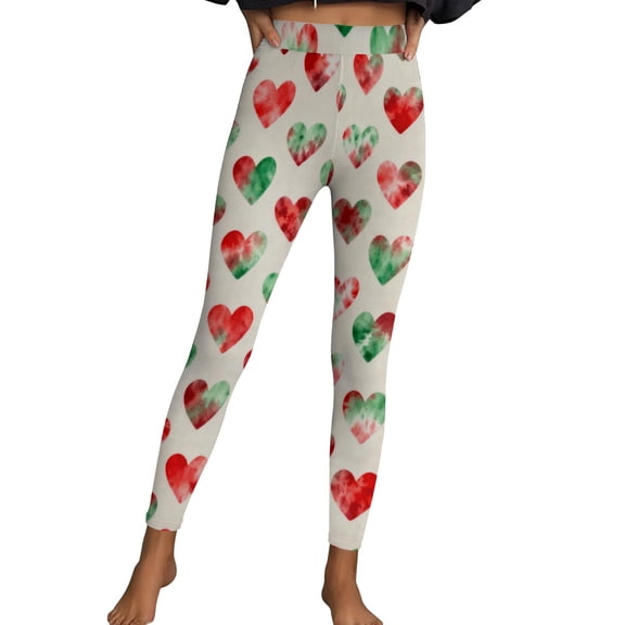 Valentine's Yoga Pants for Women Elastic Waist Heart Print Stretch Leggings White-3 2XL