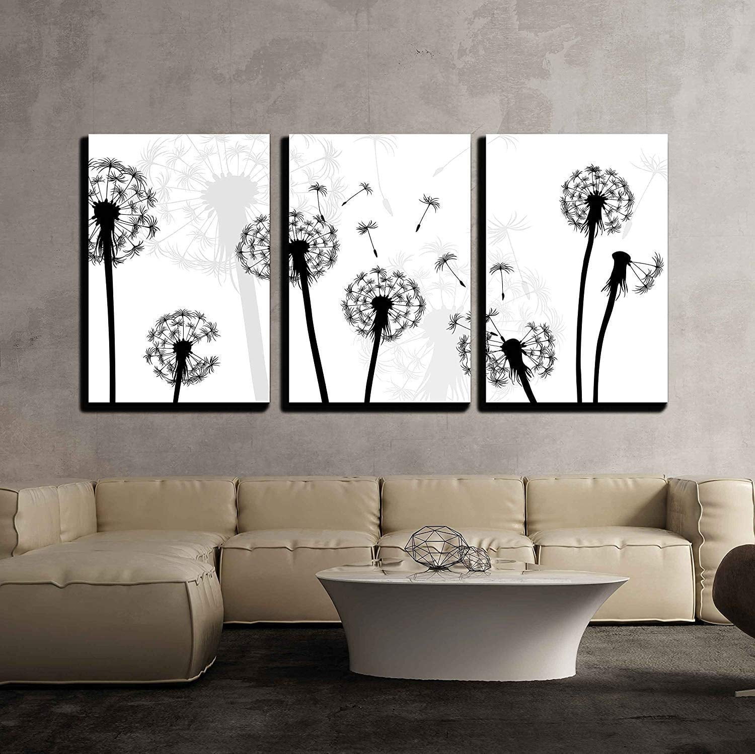 Three Piece Art Black and White Dandelion Wall Art Print Set 