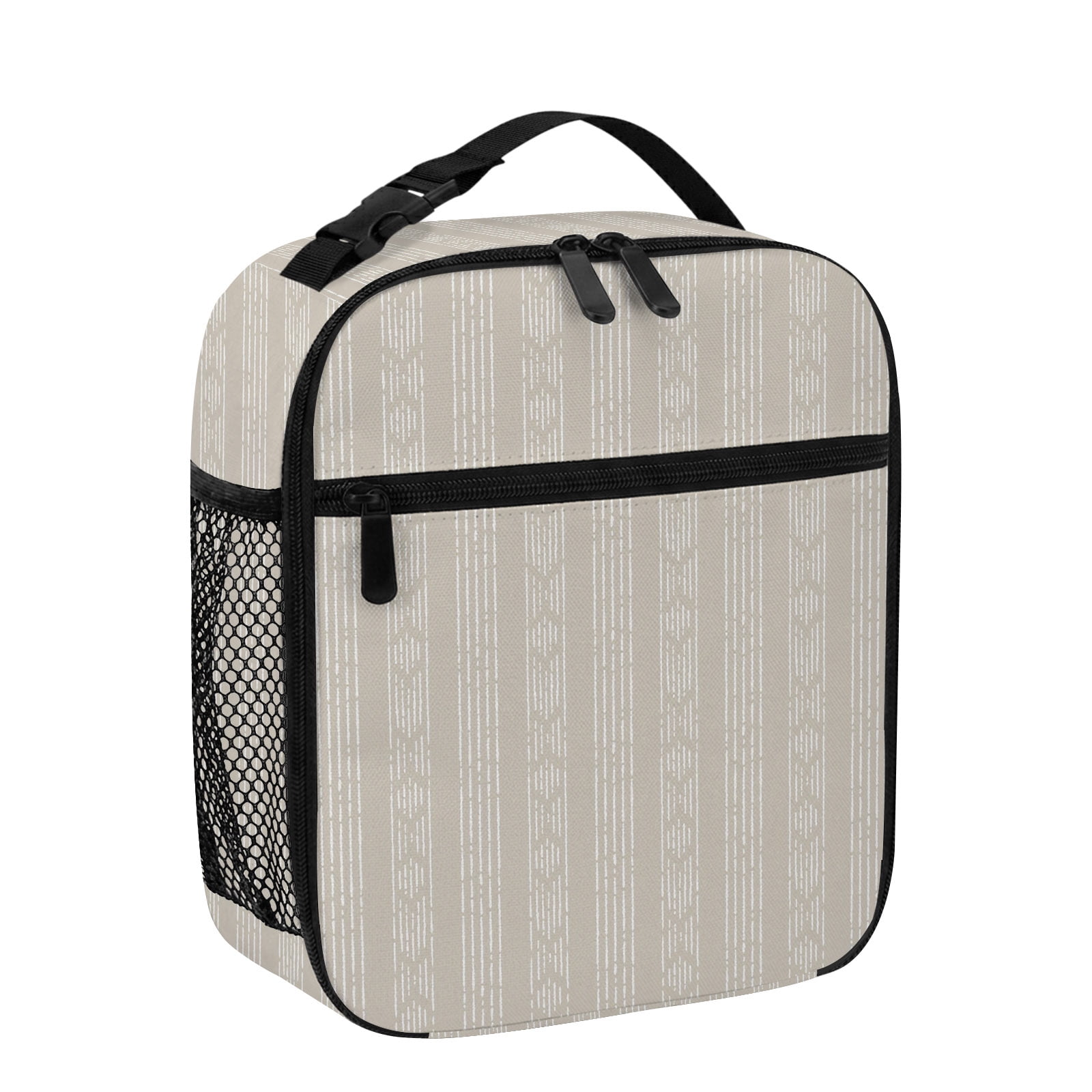 Lunch Bag for Women Men Beige Boho Lunch Box Portable Leakproof Insulated Lunchbox Reusable Cooler Bags Bohemian Style Stripes Lunch Bags for Work Office Outdoor Picnic Travel