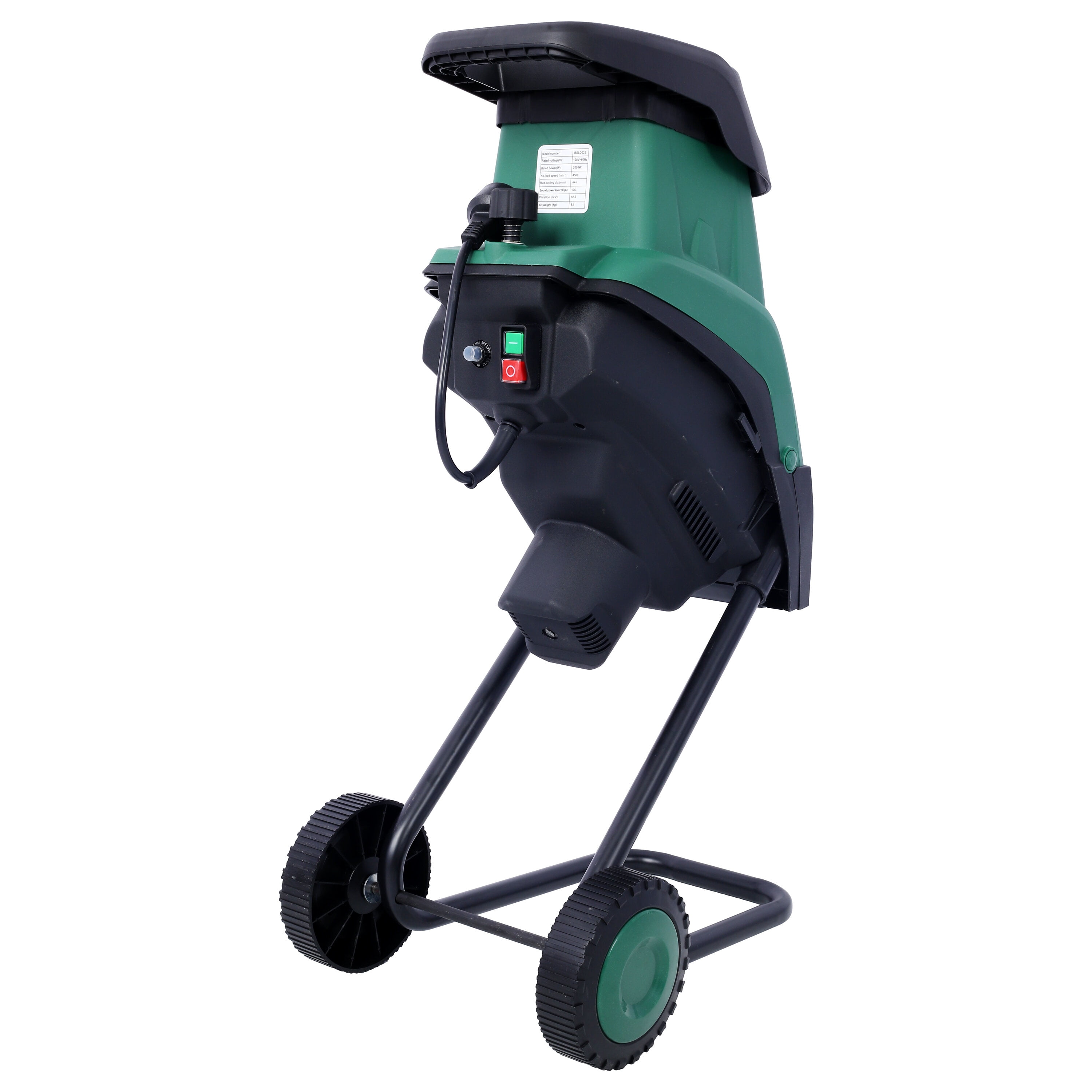 , 15Amp Electric Wood Chipper/Shredder with Wheels Electric Garden Shredder Portable Chipping Width Collection Bag, Double Sided Blade System, Auto Shut-Off Green, Green ,Plastic ,