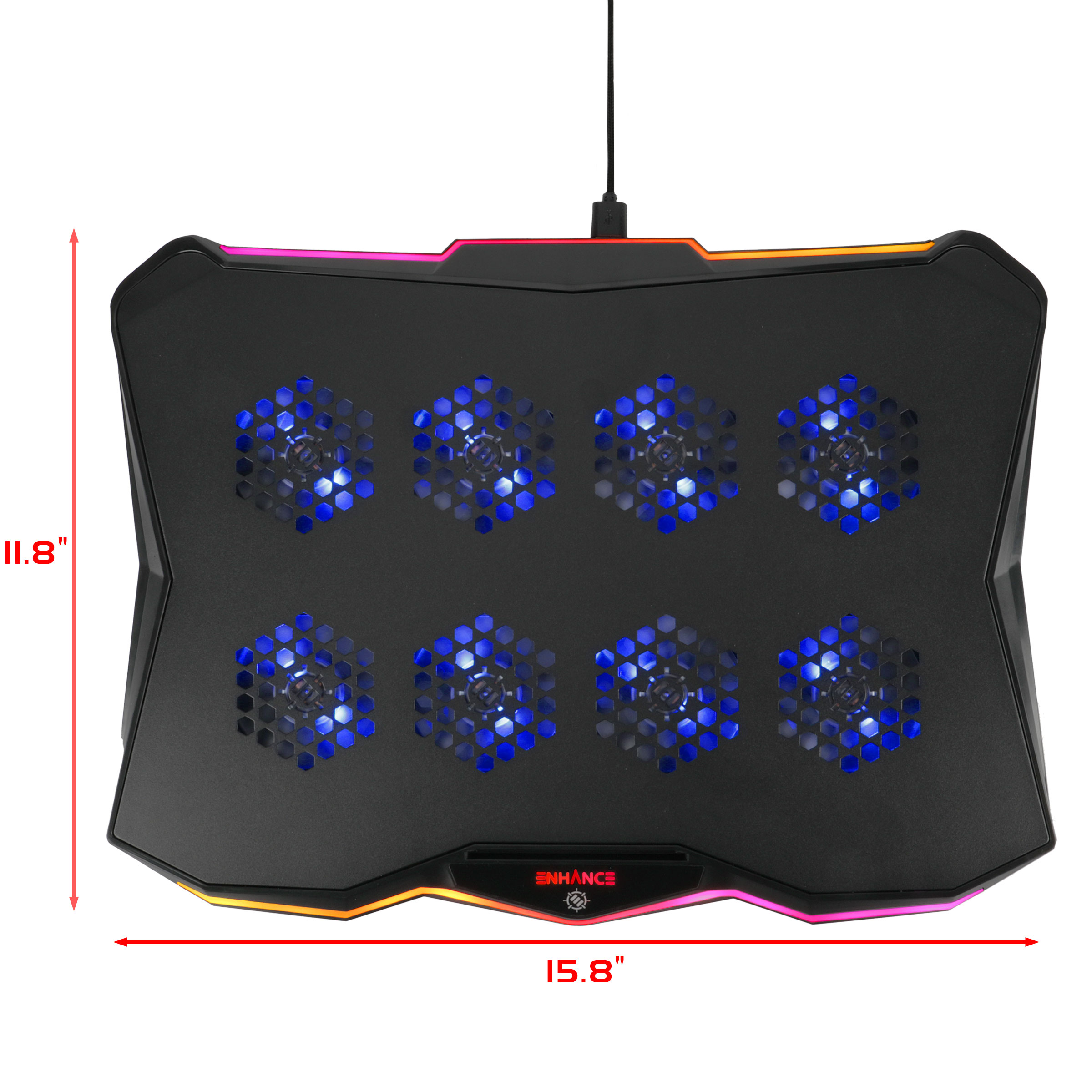 ENHANCE Infiltrate 3 RGB Gaming Laptop Cooler - 8 Fans, Adjustable, USB Hub for 13-17.3" Laptops