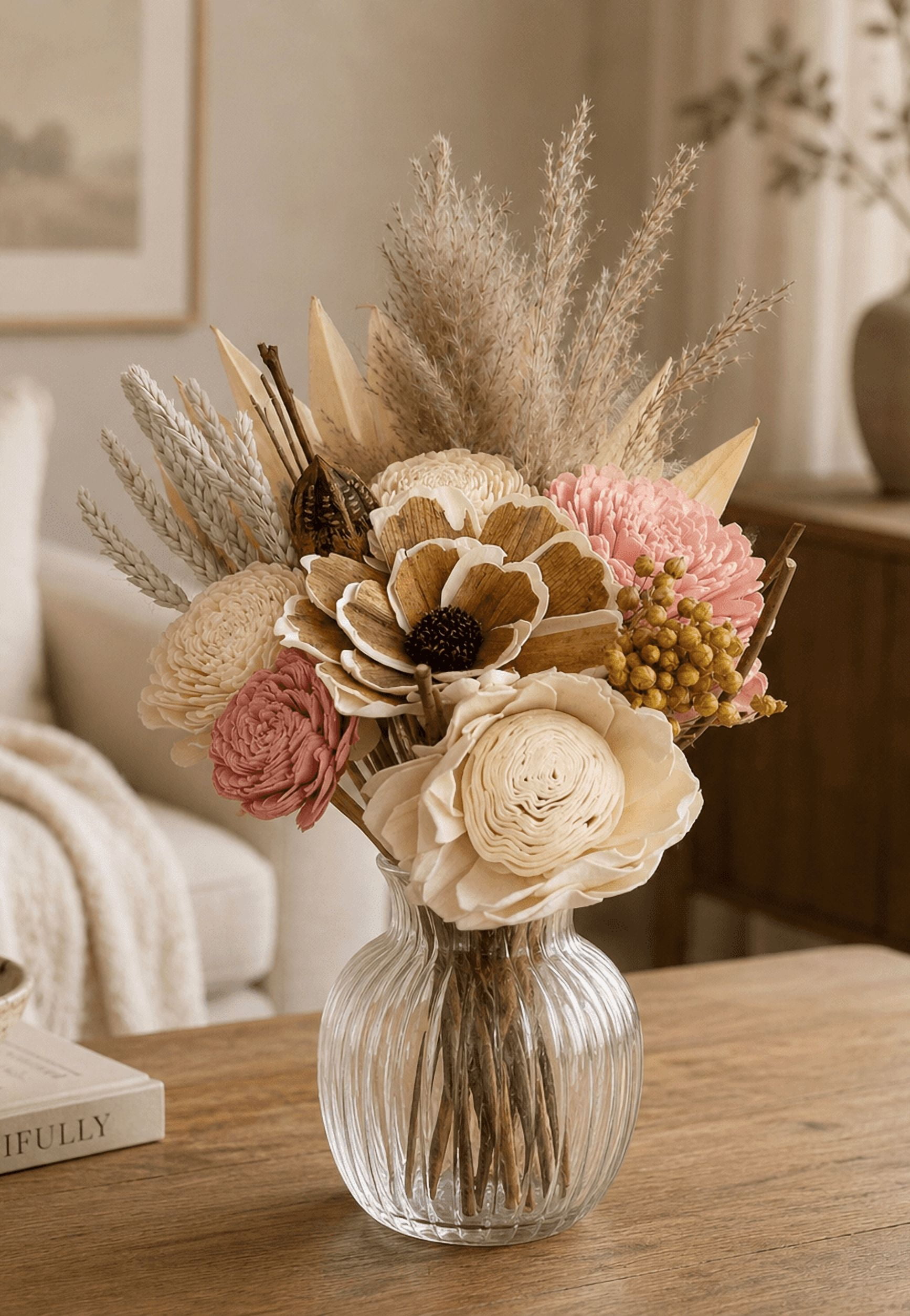 18" Botanical Avenue Luna Bouquet Blush Pink, dried flower bouquet, blush pink bouquet, boho floral arrangement, preserved flowers, neutral home décor, rustic bouquet, everlasting flowers, pampas bou