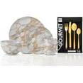 thumbnail image 1 of Safdie & Co. Gold Marble Procelain Dinnerware Set + Gold Flatware, 1 of 5