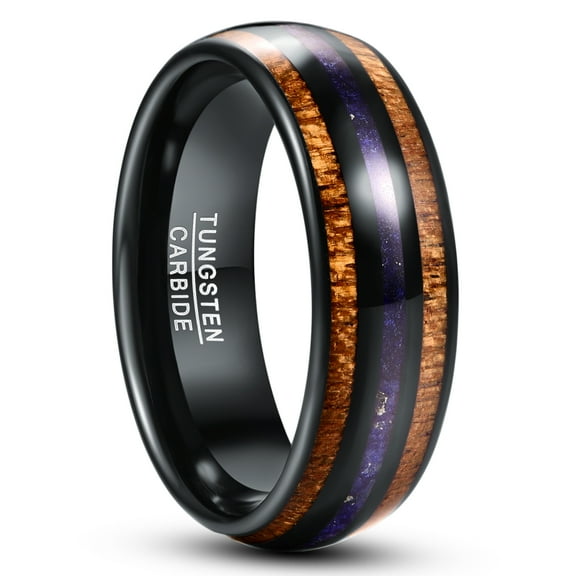 8mm Handmade Lapis Lazuli Inlay Tungsten Carbide Ring for Men Women Size 7-12