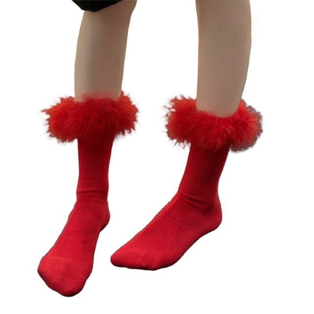 xiaxaixu Chaussettes Longues pour Femmes, Chaussettes Lolita Colorées, Douces et Duveteuses à Empiècements, Chaussettes Décontractées pour Fête de Rue