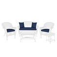 thumbnail image 2 of Jeco 5 Piece Resin Wicker Patio Conversation Set in White with Blue Cushions, 2 of 11