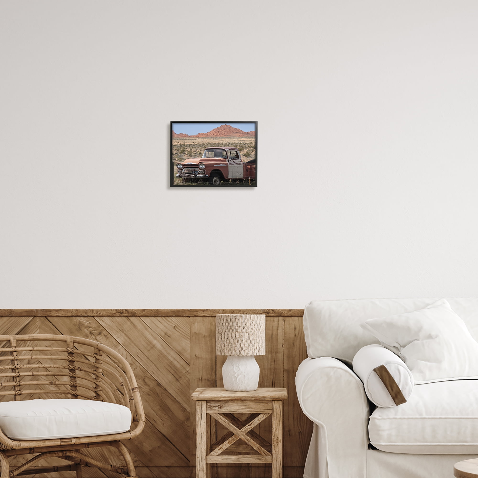 Stupell Vast Desert Mountains Vintage Truck Transportation Photography Black Framed Art Print Wall Art