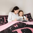 thumbnail image 4 of jejeloiu Butterfly Glitter Initial R Print Full Size Comforter Sets For Girls,Pink Monogrammed Theme Bedding Sets For Kids,Pink Reversible,3pcs, 4 of 7