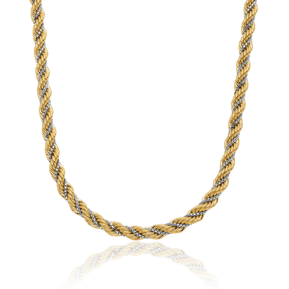 14K Solid Two Tone Gold Rope Chain Twisted Link Necklace