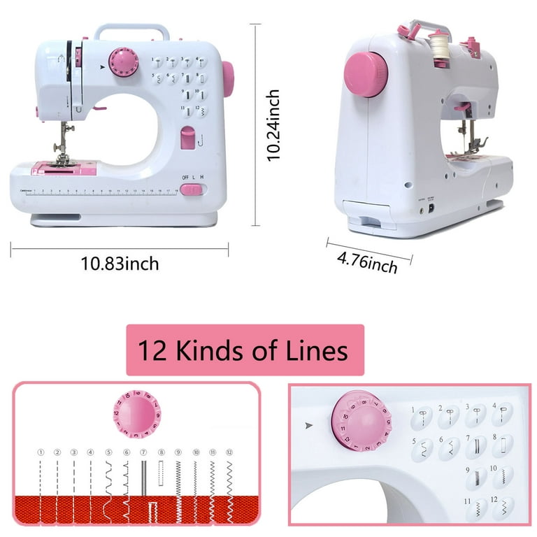 Viferr Portable Sewing Machine, Mini Sewing Machines 12 Built-In Stitches with Extension Table and Foot Pedal for Beginners&Kids(Pink), Size: One Size