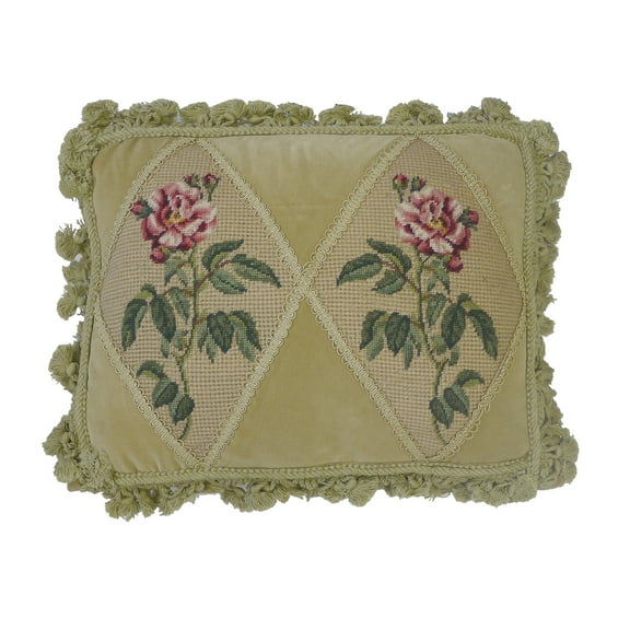 Rose Needlepoint Accent Throw Pillow