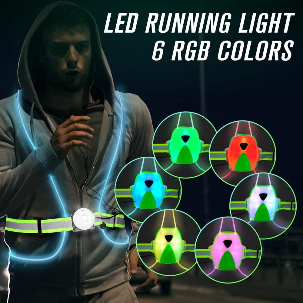 Running Vest, Running Light for Runners, Safety Reflective Running Gear for Men Women, 6 Multicolor, USB Rechargeable, Waterproof, LED Light Vest for Night Running, Walking, Jogging