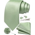 thumbnail image 3 of Sage Green Ties for Men Plaid Checkered Tie Set Silk Necktie Pocket Square Handkerchief Cufflinks Lapel Pin Tie Clip, 3 of 6