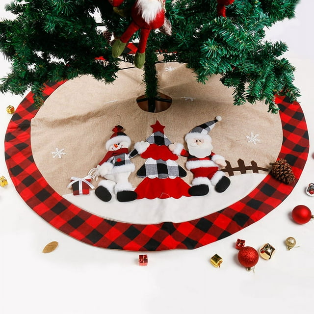 RV Santa Claus Muñeco de nieve Rojo Negro A cuadros Árbol de Navidad Falda Nueva Navidad Decorativo Árbol de Navidad Delantal brillar Electrónica