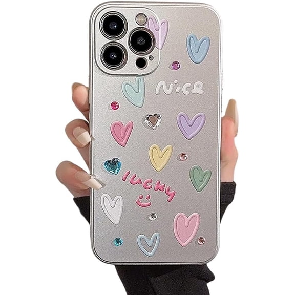 Designed for iPhone Case,Luxury Electroplated Matte Love Heart Pattern Camera Lens Protection Shockproof Cover Phone Case (iPhone 13,Silver)