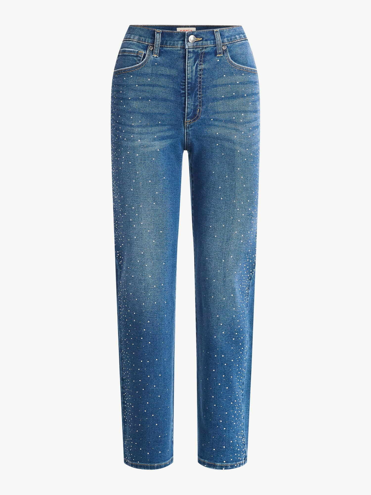 Sofia by Sofia Vergara Women's and Women's Plus Size Lana Embellished Relaxed Straight Cropped High Rise Jeans, 26" Inseam, Sizes 0-26 - image 4