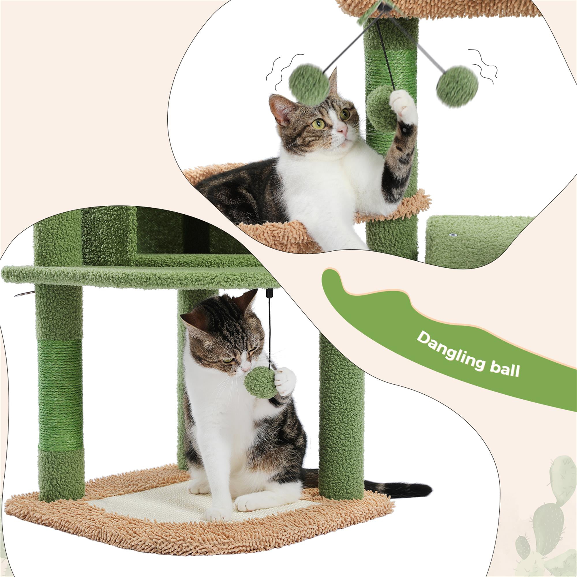 Kadyn 42" Cactus Cat Trees Towers for Indoor Cats with Scratching Mat and Posts, Cat Condo, Cat Tree House for Kitten, Green