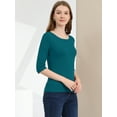thumbnail image 4 of CamiseAjustaCon Cuello Redondo Y Mangas Al Codo PaMujer Azul verde L, 4 of 6