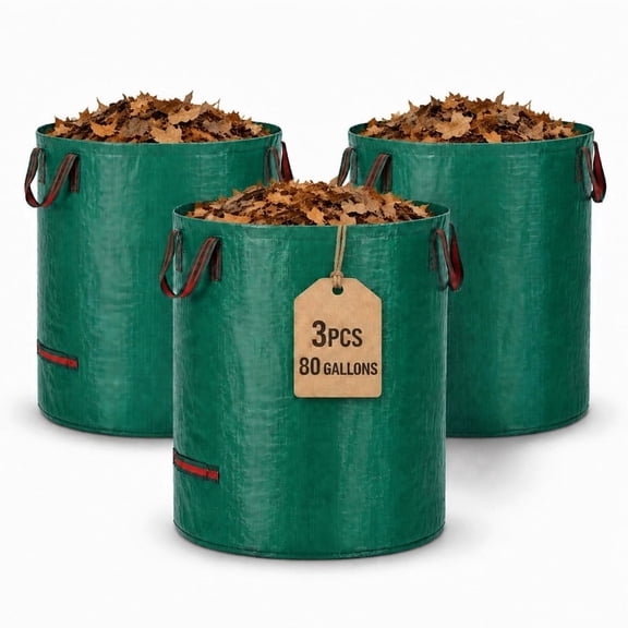 TEIPUERY 3 pack 80 Gallon Yard Waste Bags with Reinforced Handles, Green