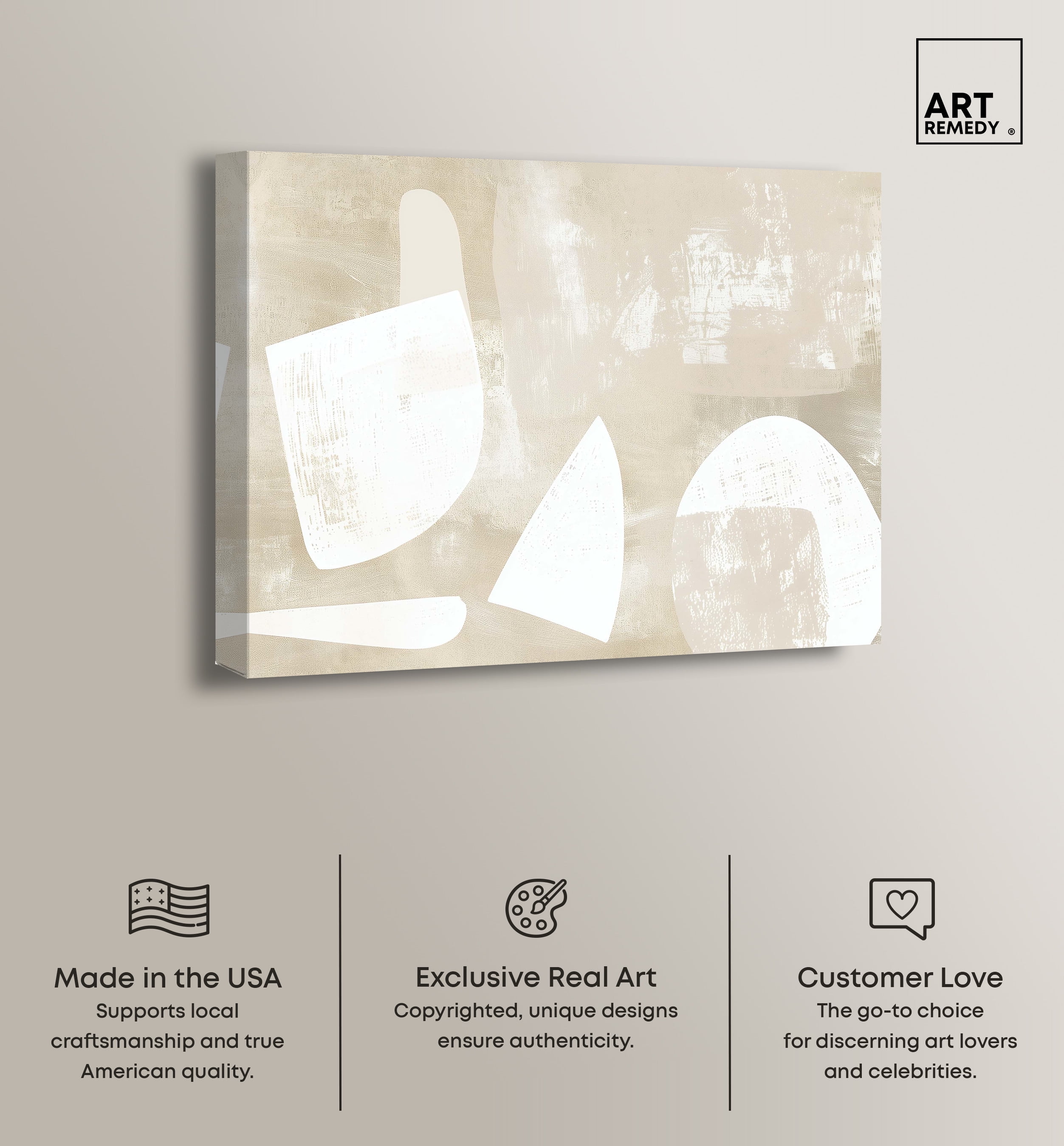 Cream And Ivory Modern Earth Tone Abstracts Canvas Wall Art by Art Remedy, Gallery Wrapped, 45"x36"