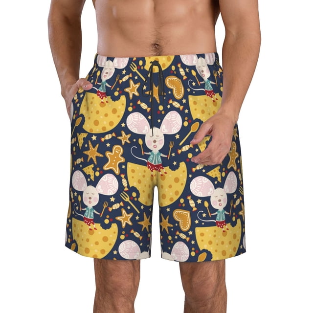 Balery Mouse Cheese Traje de Baño Estilo Hawaiano para Hombre, Shorts de Secado Rápido con Bolsillos-3X-Large
