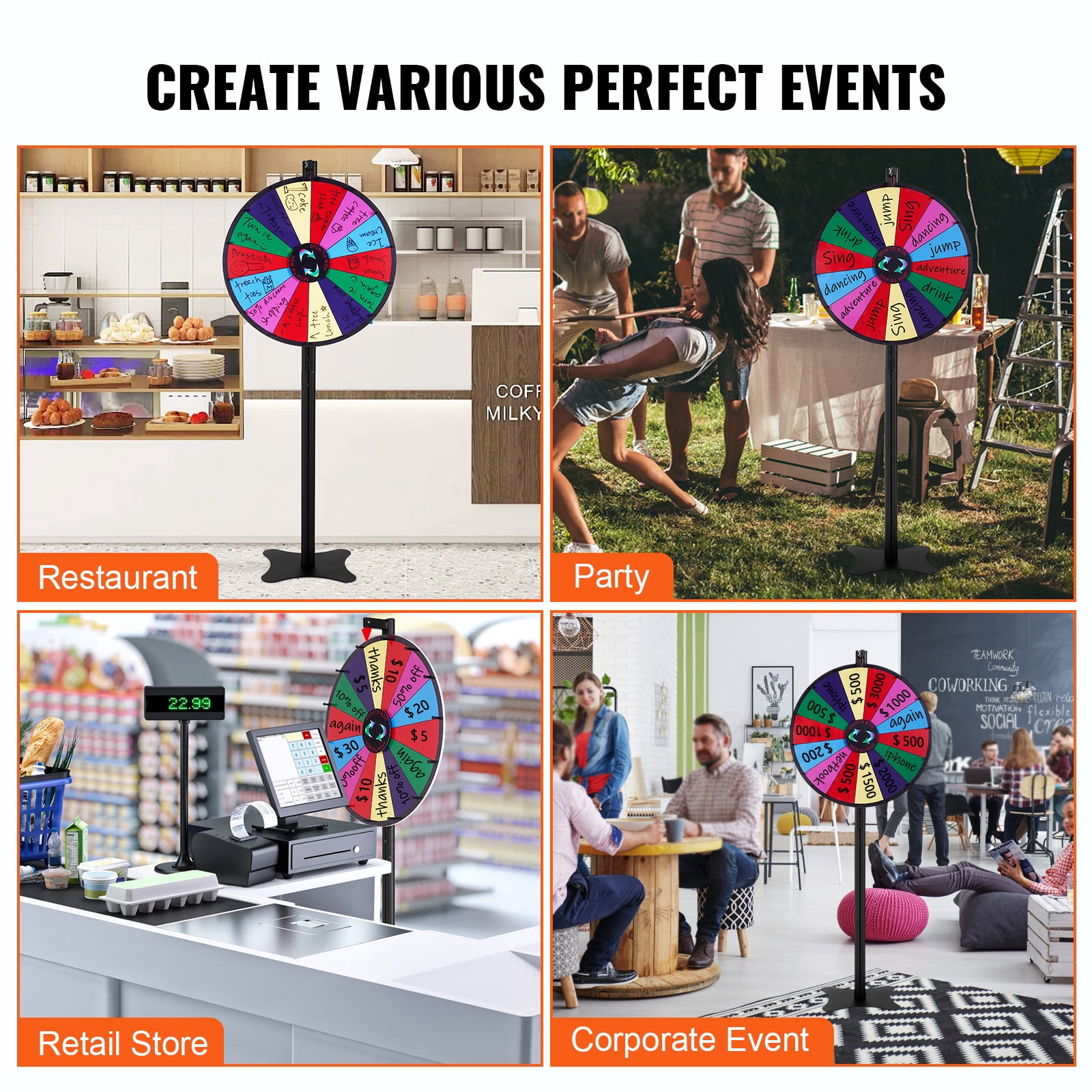 KFFKFF 24-inch Rotating Reward Wheel, 14-Slot Spin Wheel, Game Wheel with Dry Erase and Dual Markers, Suitable for Tabletop or Floor Use in Parties, Pubs, Trade Shows, and Carnivals