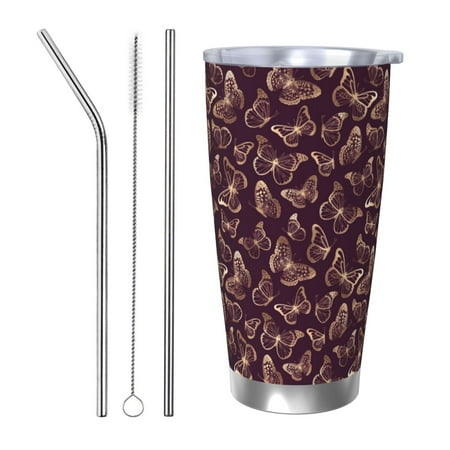 

Vsdgher Beautiful Purple Butterflies 20 Oz Stainless Steel Vacuum Insulated Travel Mug Coffee Cup for Home Office Outdoor Works Great for Ice Drinks and Hot Beverage -Straw Three-piece Set