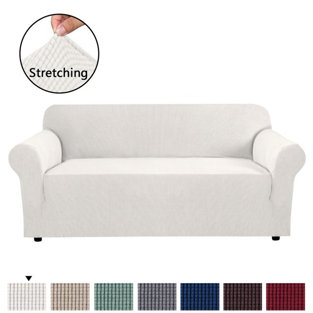 H.VERSAILTEX 1-Piece Jacquard Spandex Sofa Stretch Slipcover, Ivory