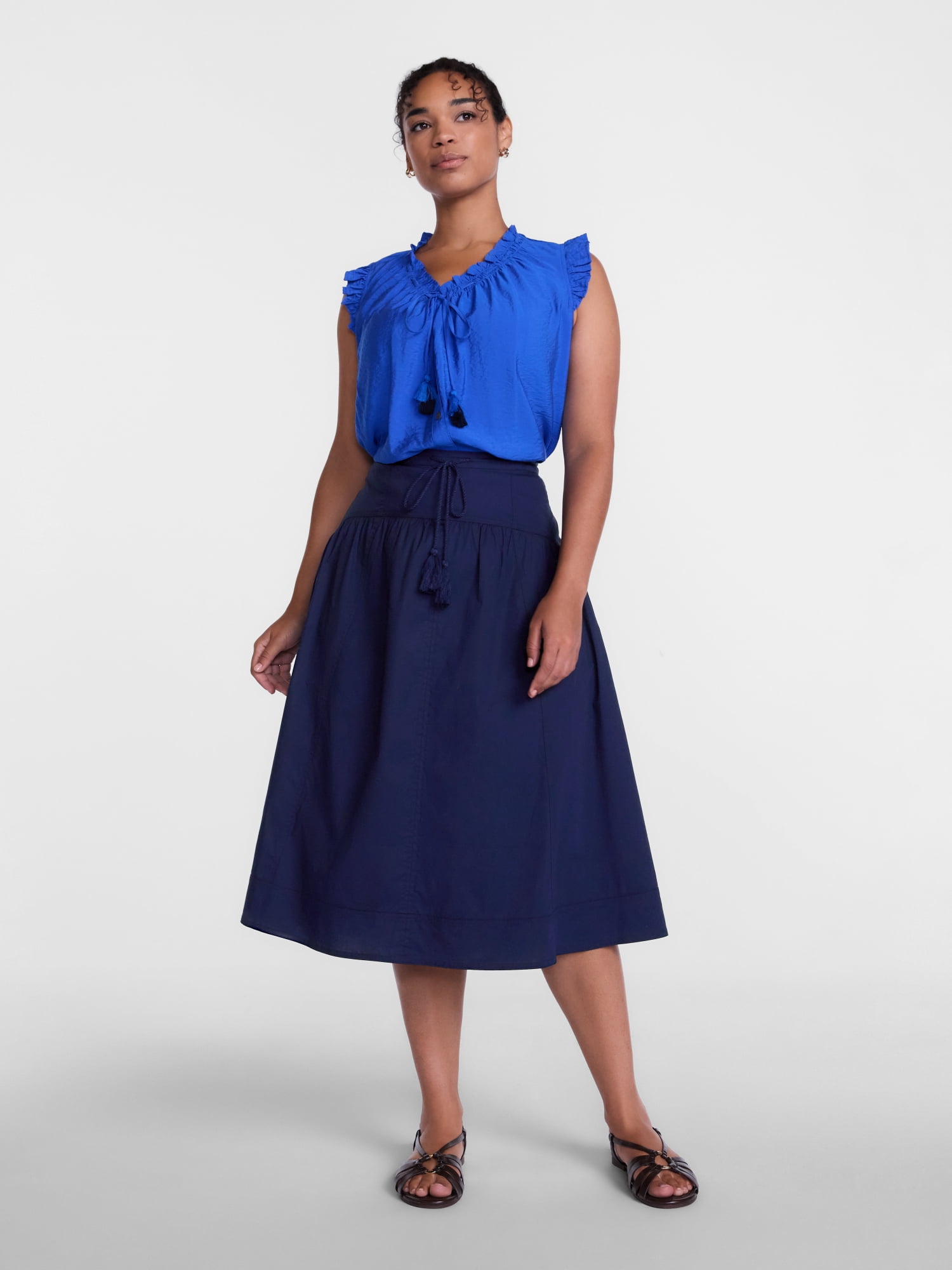Scenario Women's and Women's Plus Tie Waist Midi Skirt, Sizes XS-4X