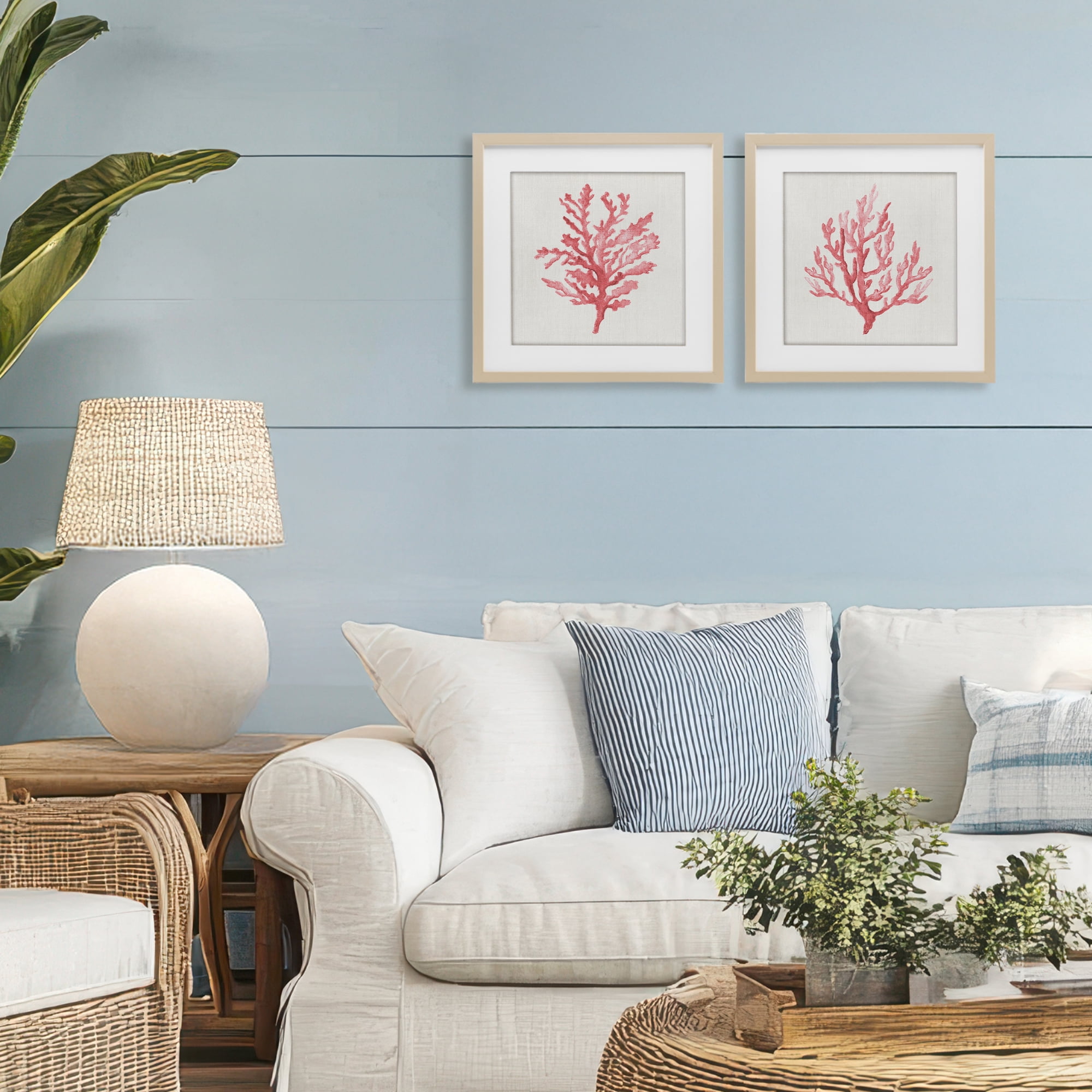 Stupell Industries Rosy Pink Coral Branches 2 Piece Birch Framed Print Under Glass Set, design by Janet Tava