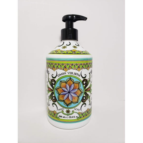 Jabón de manos Deruta Lemon Verbena - Jabón perfecto para decoración de cocina - Jabón de manos líquido orgánico con dispensador de jabón italiano - Baño o cocina 21.5 fl. Onz