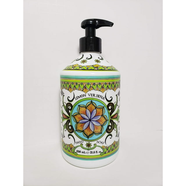 Jabón de manos Deruta Lemon Verbena - Jabón perfecto para decoración de cocina - Jabón de manos líquido orgánico con dispensador de jabón italiano - Baño o cocina 21.5 fl. Onz