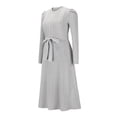 thumbnail image 5 of One opening Women's Knit Midi Dress Sexy Long Puff Sleeve Round Neck Skirts Solid Color Tie Back Sundress, 5 of 9