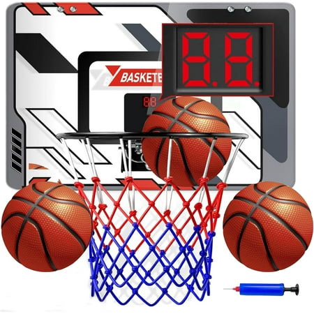 CyanCloud Basketball Hoop Indoor for 5 6 7 8 9 10+ Year Old Boys Kids Mini Basketball Hoop with Electronic Scoreboard Over The Door Sport Toys Birthday Gift