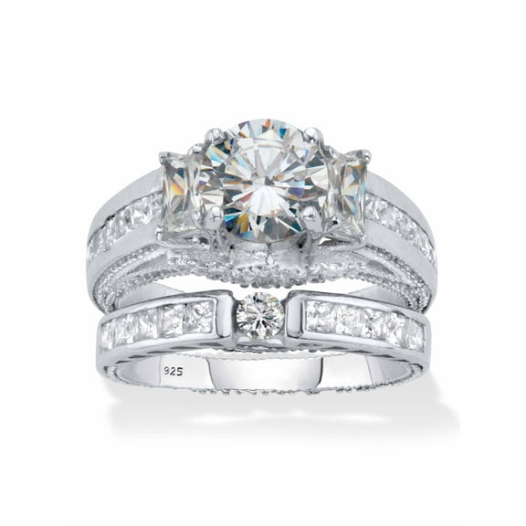 PalmBeach Jewelry Round and Emerald-Cut Cubic Zirconia 2-Piece Bridal Ring Set 3.80 TCW Platinum-plated Sterling Silver