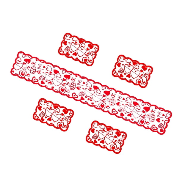 Wosthever Paquete de 5 juegos de manteles para el Día de San Valentín, camino de rojo de encaje y manteles individuales, decoración del Día de San Kits de decoración para fiestas Wosthever HA034502-00