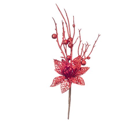 Collection Poinsettia - Darice Red Glitter Poinsettia Pick 2.75 to 4 X 13.8 Inches