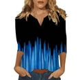 thumbnail image 2 of 3/4 Sleeve Tops for Women Summer Notched V Neck Plain T Shirts Casual Cute Three Quarter Length Blouses Blue S, 2 of 5