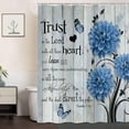 thumbnail image 4 of Farmhouse Flower Butterfly Bathroom Curtain, Rustic Blue Floral Dahlia Wooden Shower Curtain, Inspirational Quote Bath Curtain, Washable Fabric Shower Curtain Set with Hooks 36X72in, 4 of 6