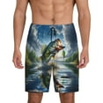 thumbnail image 1 of Balery Largemouth Bass Jumping Out of The Water Pantalones cortos de pijama de punto de algodón para hombre con cinturilla y bolsillos-3X-Large, 1 of 6