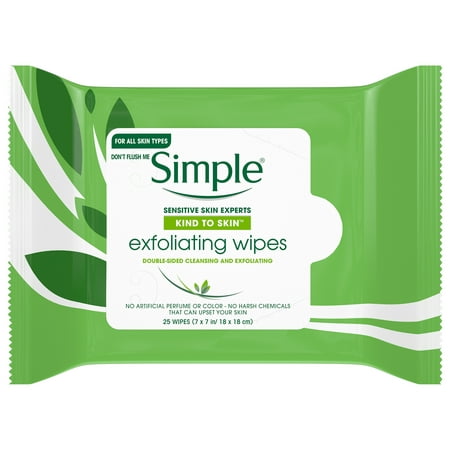 Simple Kind to Skin Kind to Skin Exfoliating Makeup Remover Wipes, 25