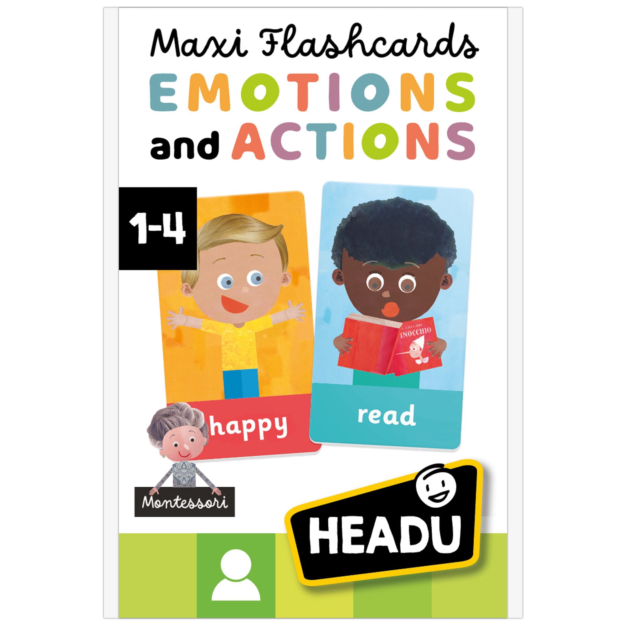 Headu: Maxi Flashcards - Emotions & Actions - Social Development Game, Expressions Play, Autism Support Material, Montessori Activity, Toddlers 1-4